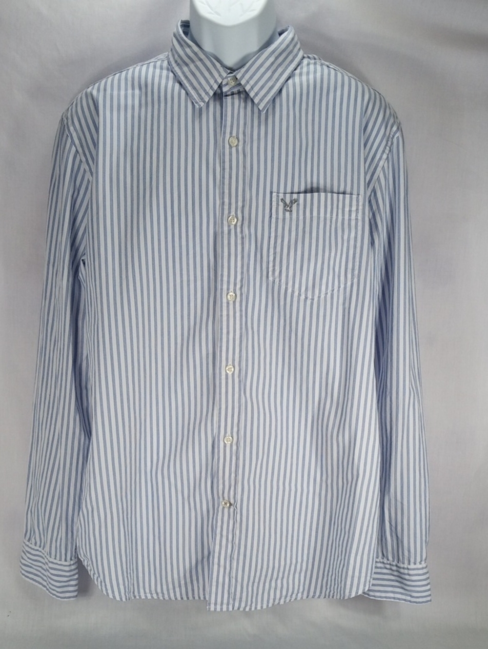 American Eagle Outfitters Light Blue & White Striped Button-Down Shirt